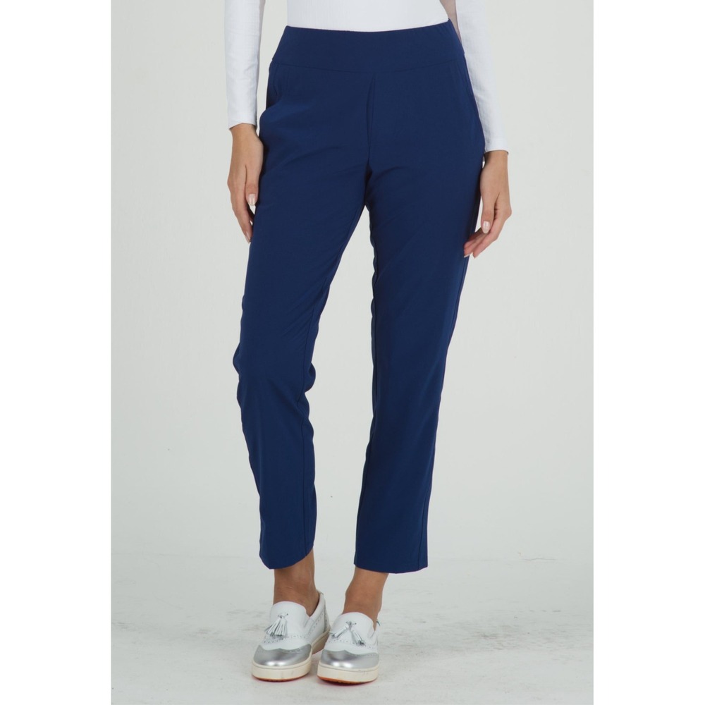 IBKUL Women's Solid City Pants Navy Blue Wicking Stretch Golf Trousers- 10
